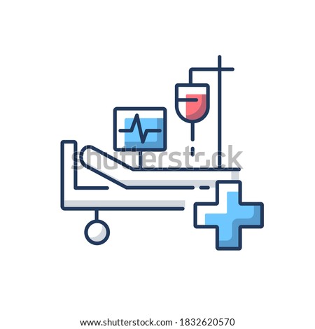 Intensive care RGB color icon. Critical care medicine. ICU. Hospital ward. Intensive treatment and close monitoring. Resuscitation. Hospital department. Isolated vector illustration