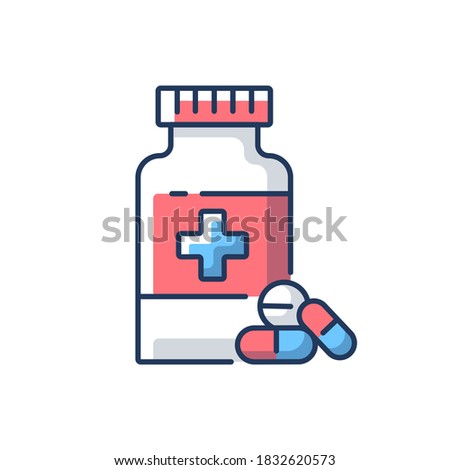 Pharmacy RGB color icon. Drugstore. Pharmaceutical industry. Drugs manufacturing. Pills prescription. Medical treatment. Health care. Hospital department. Isolated vector illustration