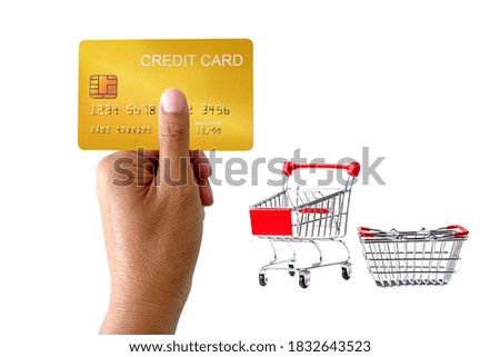 Asian woman hand with mockup demo credit card isolated on white background 