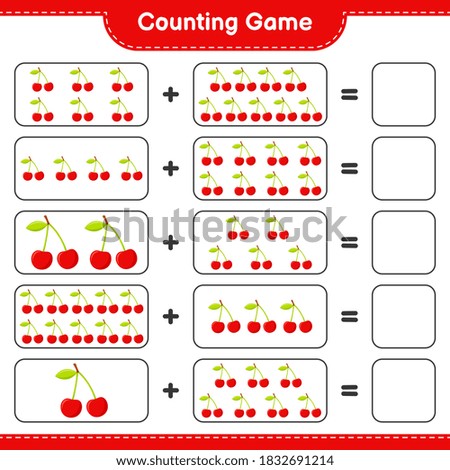 Counting game, count the number of Cherry and write the result. Educational children game, printable worksheet, vector illustration