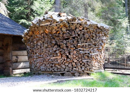 stock of firewood for the winter in the village