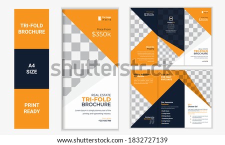 Real estate Trifold Brochure Creative Corporate Business Trendy Megapack Multipurpose, geometric, folded flyer, report, back and inside pages, Vertical a4 format, Layout, template vector design set