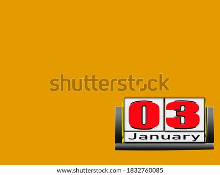 Day 03 of January month, calendar, on workplace yellow Background, Empty space for text, Copy space right