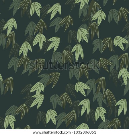 Floral seamless pattern with colorful exotic leaves on dark background. Tropic green branches. Fashion vector stock illustration for wallpaper, posters, card, fabric, textile.