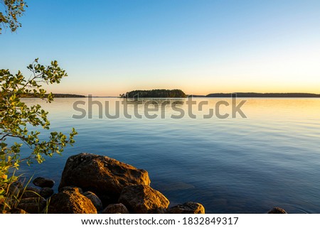 View of the sunset on The Lake Saimaa, Lammassaari, Imatra, Finland