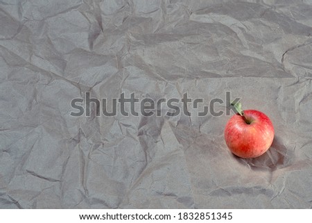 one ripe fresh apple on gray craft paper natural background autumn harvest