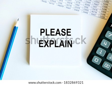 Closeup on businessman holding a card with PLEASE EXPLAIN message, business concept image with soft focus background and vintage tone