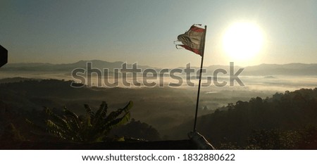 Morning misty sun on the mountains Khao Khai Nui Phang Nga Thailand