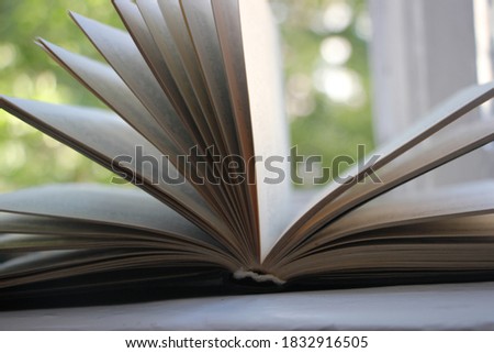 Old open book with direct light on a dark abstract background. Education and wisdom concept.