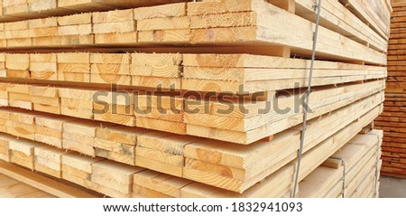 Fresh wooden materials at the lumber yard Royalty-Free Stock Photo #1832941093