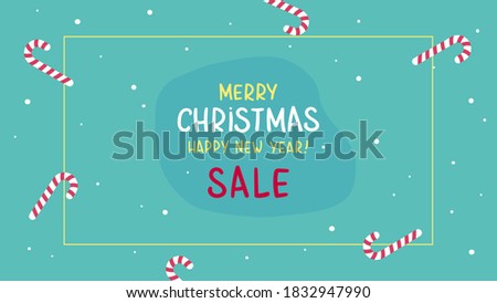 Sale banner template design for Christmas and New Year. Vector background illustration with abstract form, holiday candies and snow.