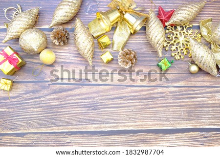 Christmas and new year decorations on wood background and space for text christmas holiday concept