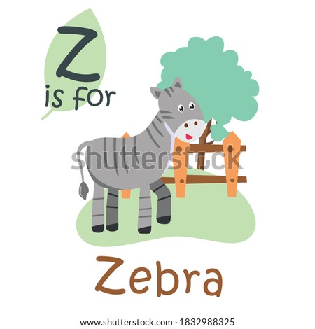 Cute Animal Alphabet Series. Alphabet animals for children. Letter Z - zebra. Vector. cartoon illustration.