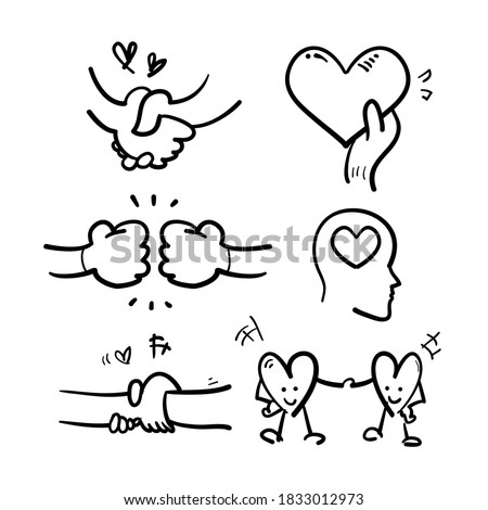 doodle Friendship and Love Vector Line Icons Set. with hand drawn sketch drawing style vector Royalty-Free Stock Photo #1833012973