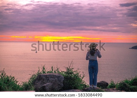 Natural panoramic lakeside nature background, beautiful twilight sunset, blurred meadow wind. Cool weather in the viewpoint or tourist attraction