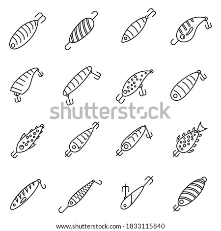Hobby fish bait icons set. Outline set of hobby fish bait vector icons for web design isolated on white background