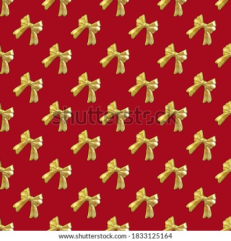 Seamless pattern background Gold bow on christmas red background. for holiday decorating greeting cards for wedding, birthday, Valentine's day, new year, Christmas