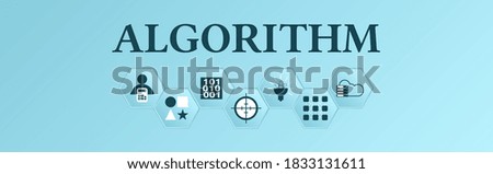 Illustration banner on the topic: "Algorithm" with symbols.