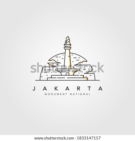 monument national of jakarta line art logo vector illustration design, jakarta landmark symbol