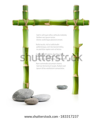 Bamboo border made of stems and stones isolated on white background.