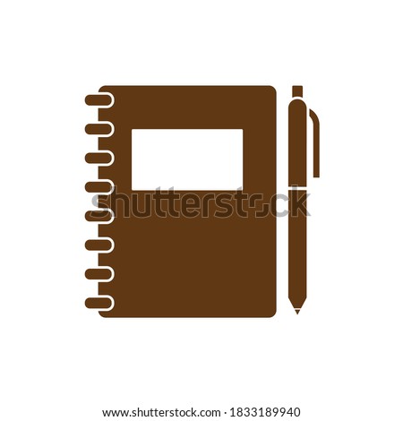 Notebook With Pen, Brown Icon, Concept Illustration, Vector Flat Symbol