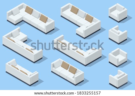 Isometric set of modern sofa. Modern couch with pillows isolated on background Royalty-Free Stock Photo #1833255157