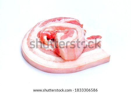 Pork belly on a white background, lean pork belly