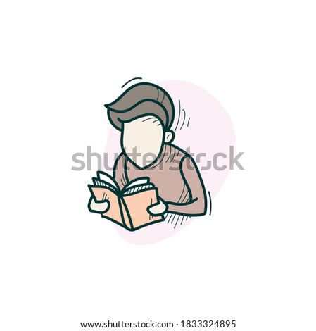 Reading color icon. Hand drawing sketch. Man read a book. Self-education. Morning ritual. Productive morning routine concept. Personal time management. Isolated vector illustration 