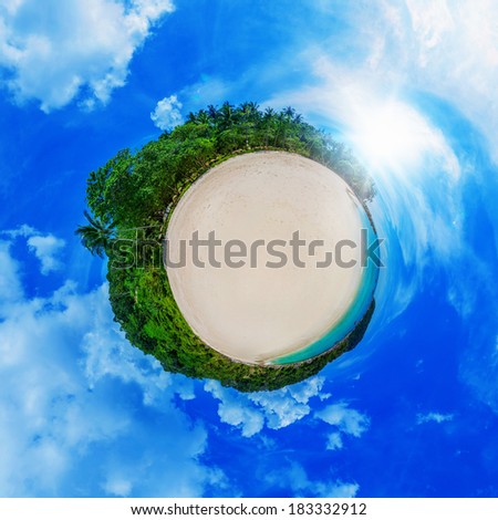 Beautiful sunny beach in the form of the planet