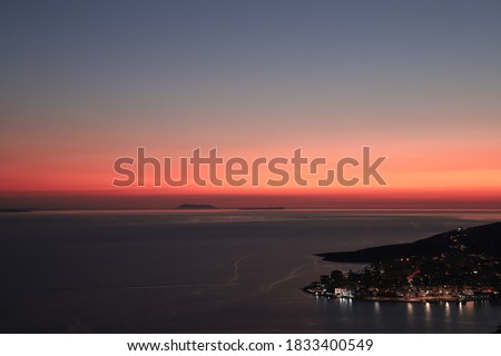 Fantastic sunset view of Saranda City Albania 