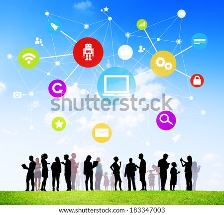 Group Of People With Families Social Networking Outdoors