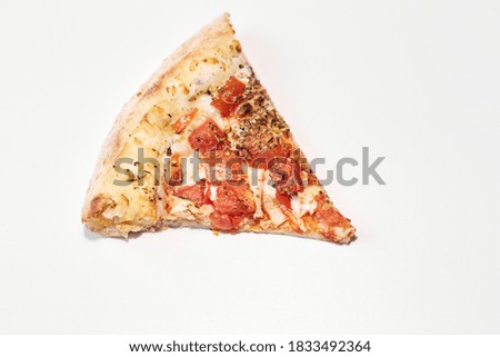 Pizza slice with tomatoes on a white background, Slice of pizza with tomatoes
