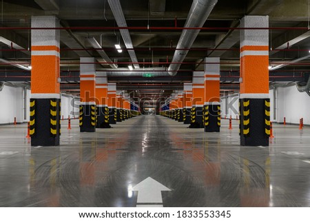 Empty large underground parking garage