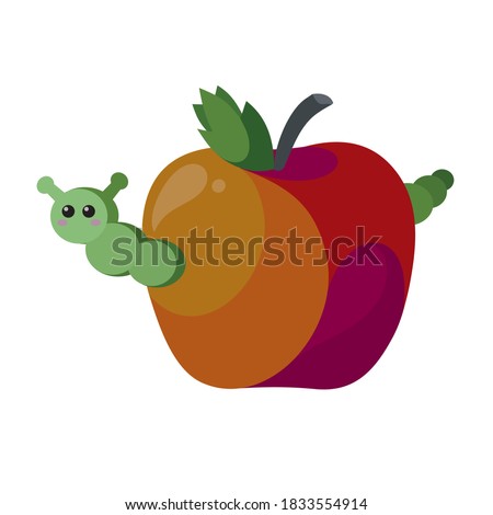Apple with caterpillar. Vector illustration.