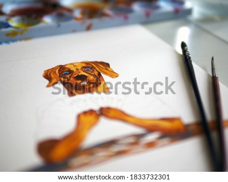 dog head human playing board game fun leisure on table top hobby watercolor painting illustration design art cartoon character artist sketch selective focus