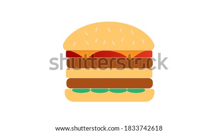 appetizing burger with filling on a white background, vector illustration. double burger with sesame seeds on top. double meat filling with tomatoes and meat. hearty unhealthy lunch.