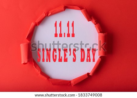 11.11 Single day sale. Red circle torn paper with 11.11 Single days sale on white color background