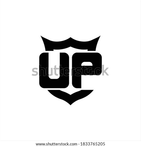 UP Logo monogram with shield around crown shape design template on white background