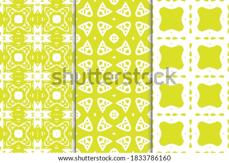 Set of seamless patterns. Stylish graphic patterns on a colored background. Template art textures for printing on fabric, wrapping paper, Wallpaper. Vector ornament