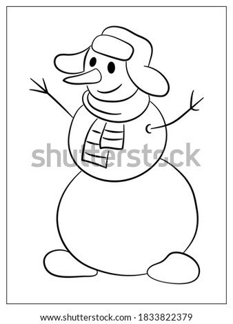 Outline snowman with hat and scarf Isolated on white background. Winter symbol. Christmas and New Year design element. Snowman flat icon. Cute cartoon character