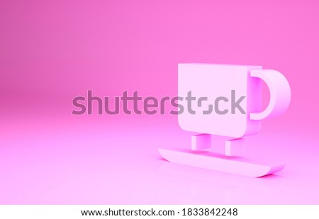 Pink Coffee cup icon isolated on pink background. Tea cup. Hot drink coffee. Minimalism concept. 3d illustration 3D render.