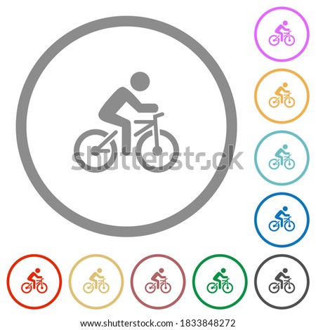 Bicycle with rider flat color icons in round outlines on white background