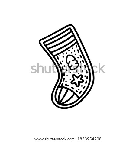  Gingerbread Christmas sock. Hand drawn vector illustration in Doodle style
