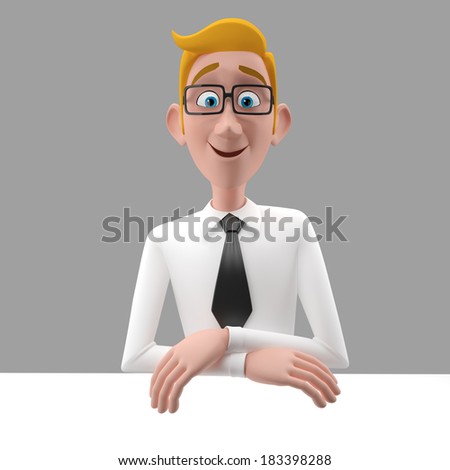 3d funny person, cartoon popular business man, student, nice person in suit with glasses and tie 