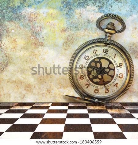 Abstract design made of dreamy background with pocket watch
