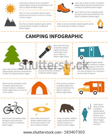 Camping and outdoor activity infographic with sample data  