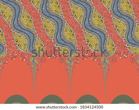 A hand drawing pattern made of yellow orange and blue with glitter 