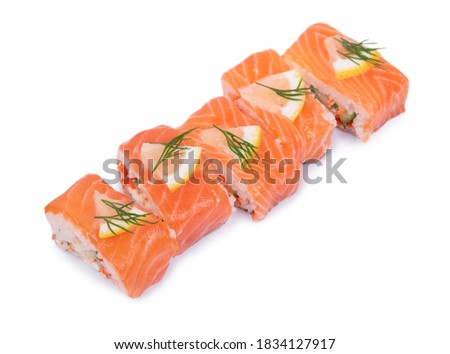 Group of sushi roll with red fish isolated over white background