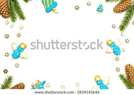 Light blue angels with a spruce branch on a white background.