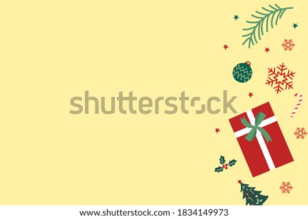 Christmas elements vector isolated on yellow background for banner, poster, web header etc.